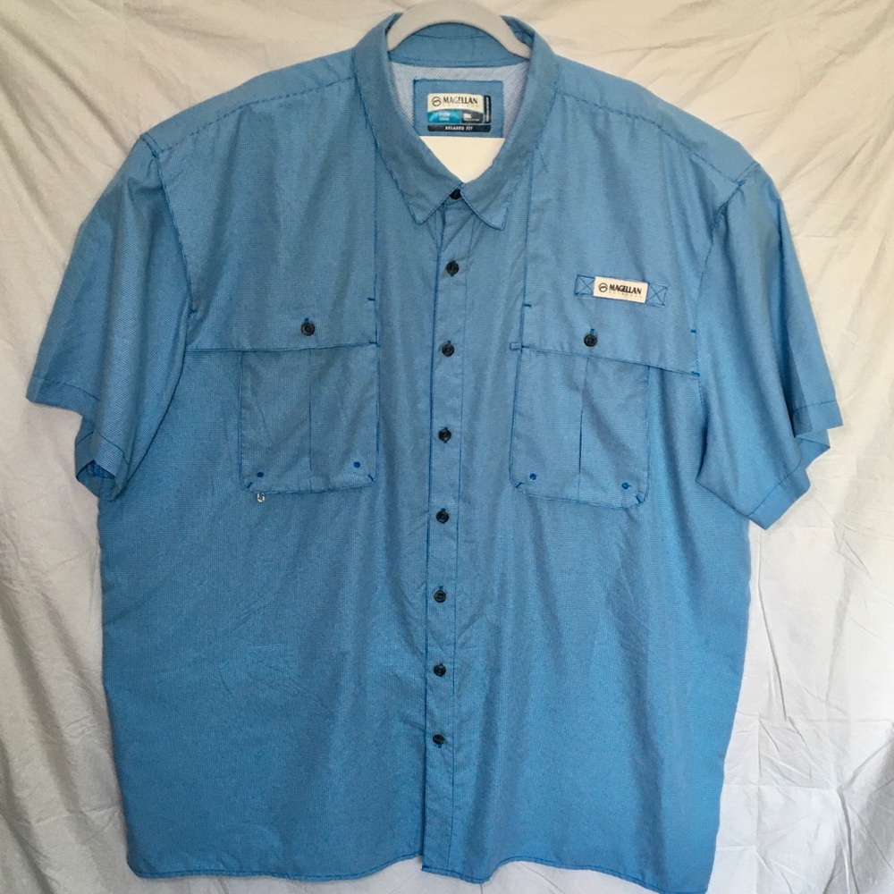 Magellan Aransas Pass Blue Mini Check Short Sleeve Size 3XL Fishing Shirt